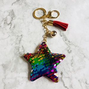 New! Rainbow Sequin Star Tassel Keychain Bag Charm